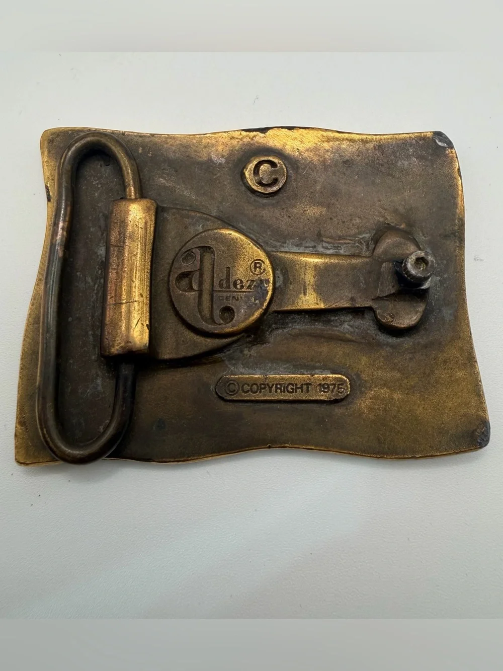 Vintage 1975 Adezy Denver Heavy Brass Skull & Crossbones Belt Buckle